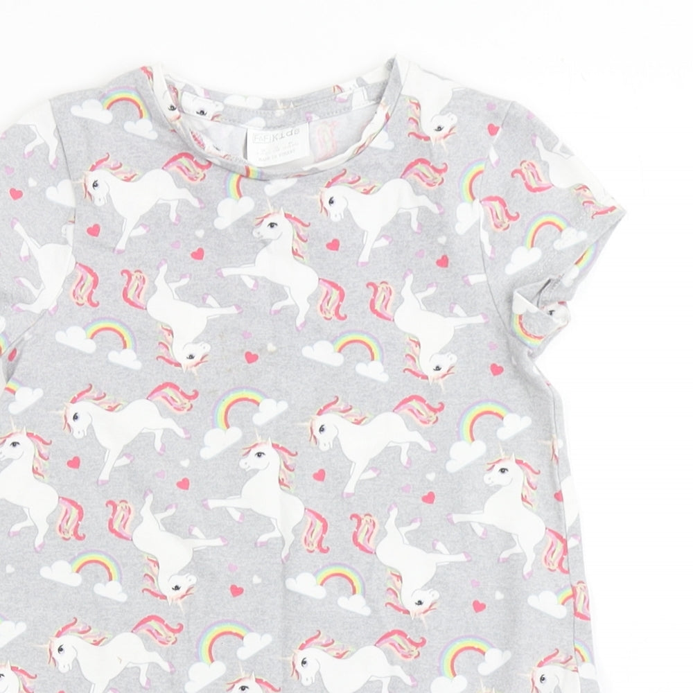 F&F Girls Grey  Cotton T-Shirt Dress  Size 18-24 Months  Round Neck Pullover - Unicorns, Rainbows