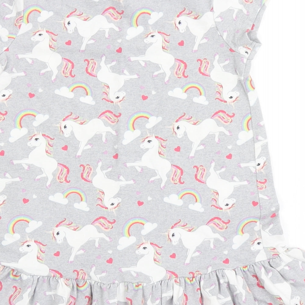 F&F Girls Grey  Cotton T-Shirt Dress  Size 18-24 Months  Round Neck Pullover - Unicorns, Rainbows