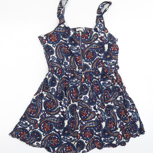 Brave Soul Womens Blue  Viscose Skater Dress  Size M  Round Neck Zip