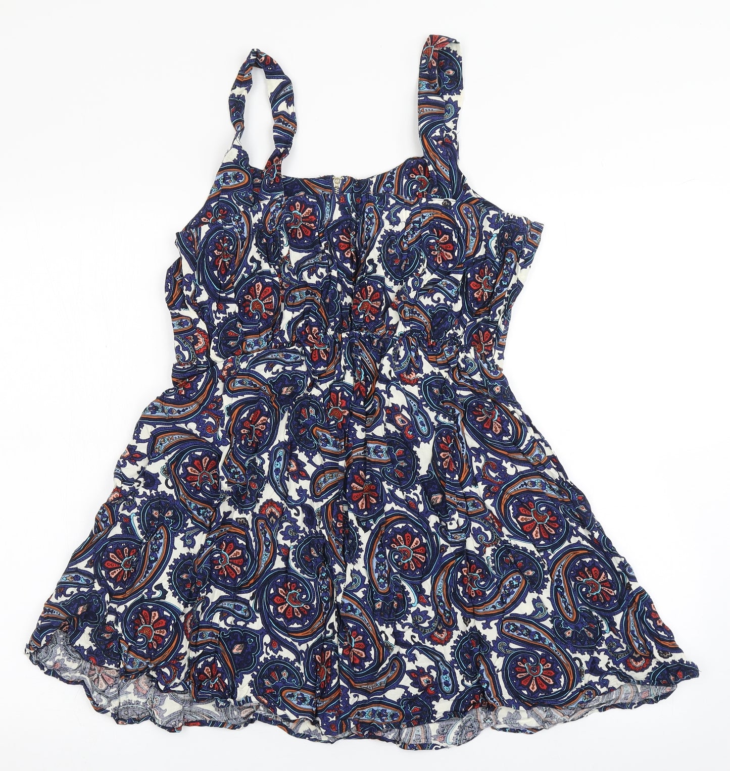 Brave Soul Womens Blue  Viscose Skater Dress  Size M  Round Neck Zip