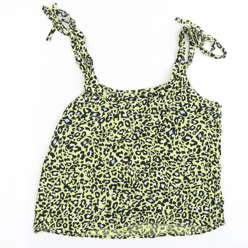 Clockhouse Womens Yellow Animal Print Viscose Cropped Blouse Size 8 Round Neck