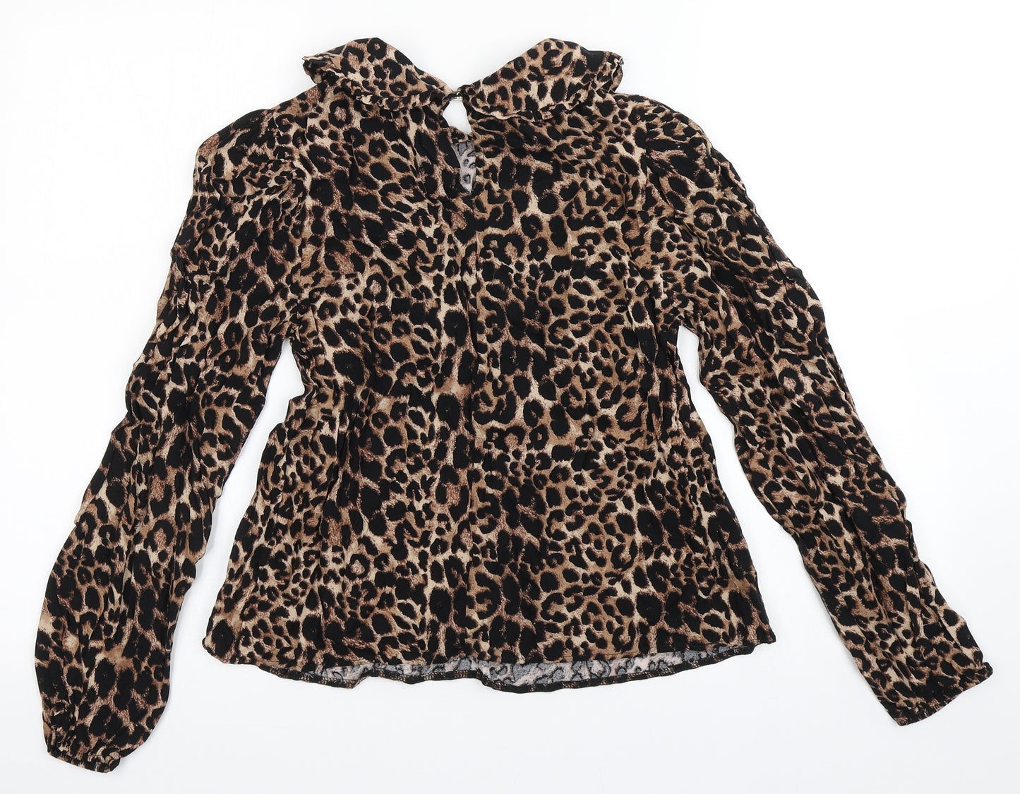 George Womens Brown Animal Print Viscose Basic Blouse Size 8 Collared