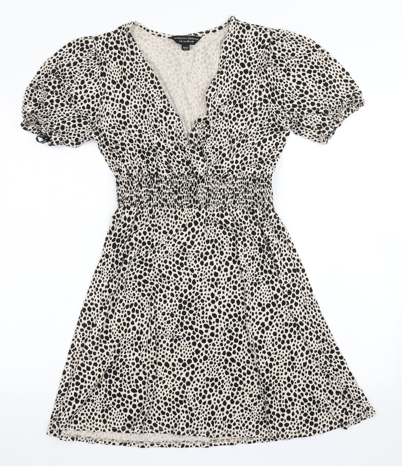 Dorothy Perkins Womens Brown  Viscose Skater Dress  Size 10  V-Neck Button