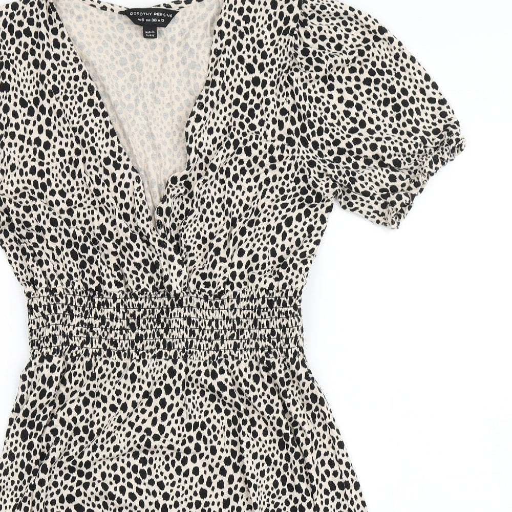 Dorothy Perkins Womens Brown  Viscose Skater Dress  Size 10  V-Neck Button
