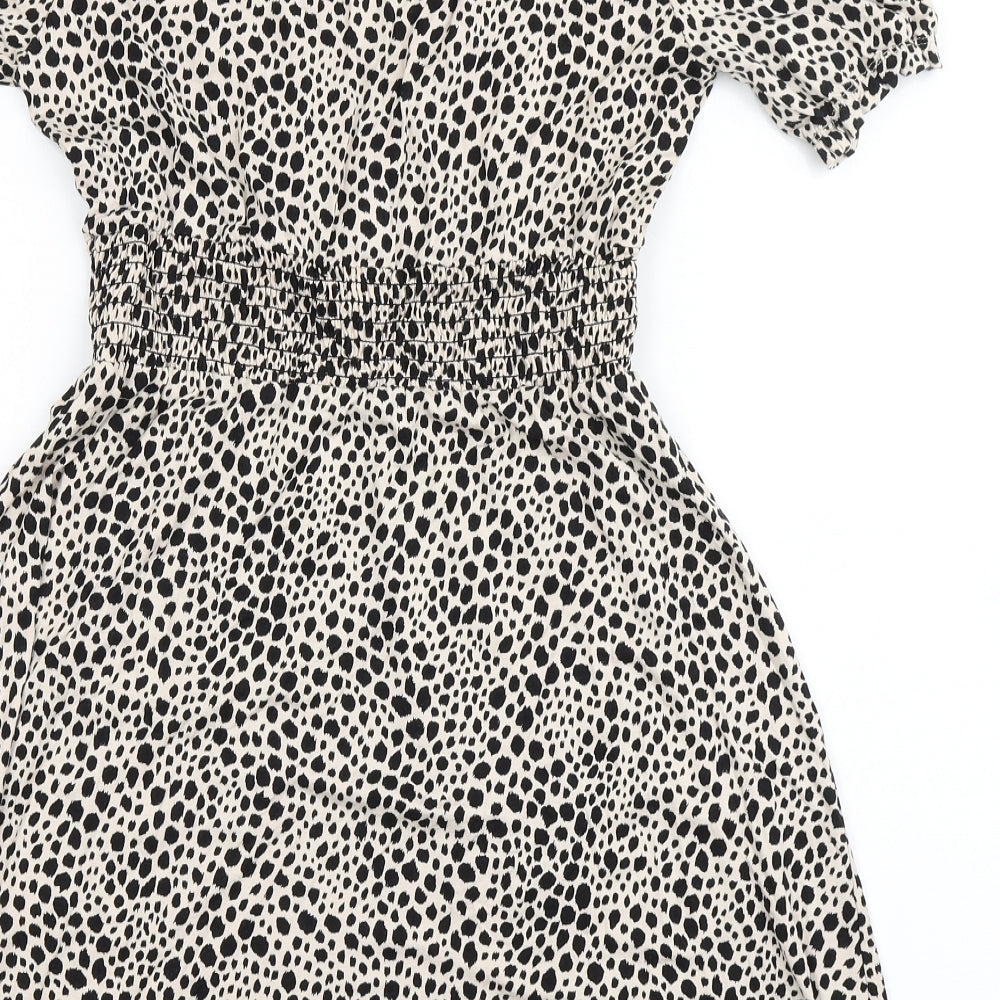 Dorothy Perkins Womens Brown  Viscose Skater Dress  Size 10  V-Neck Button