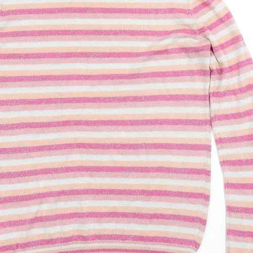Oliver Bonas Womens Pink Round Neck Striped Viscose Pullover Jumper Size 8