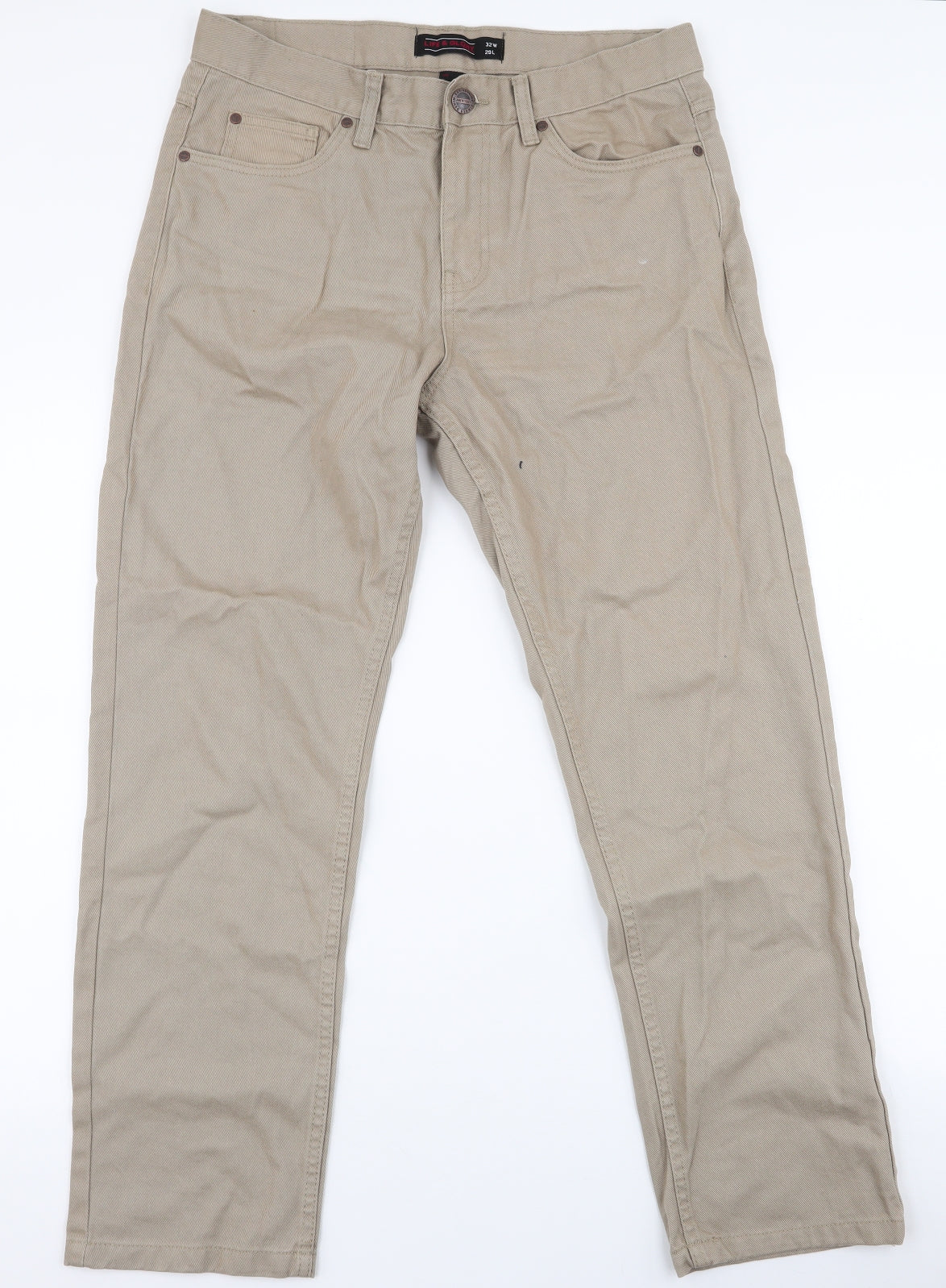 Life & Glory Mens Brown  Cotton Chino Trousers Size 32 L29 in Regular Zip