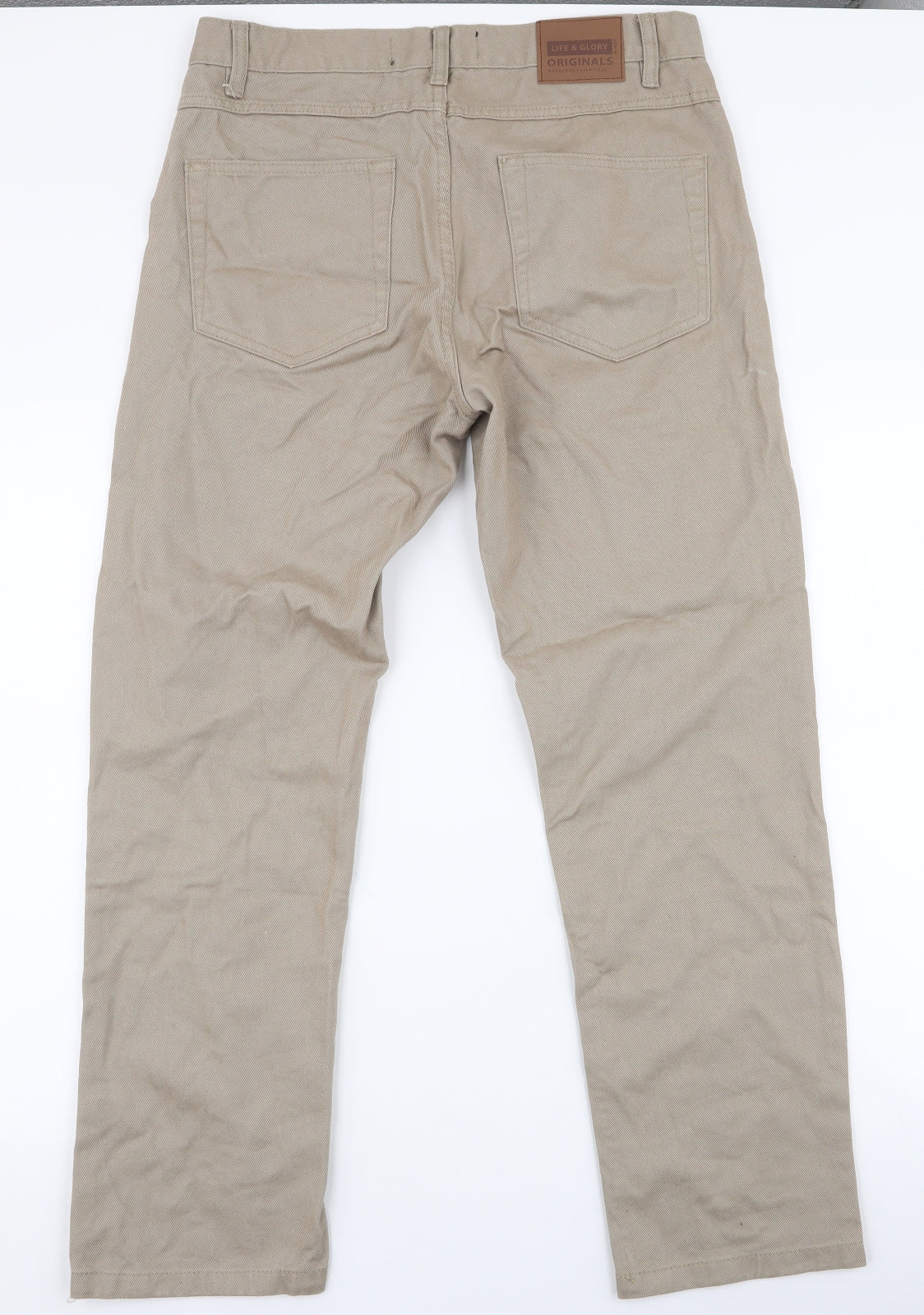Life & Glory Mens Brown  Cotton Chino Trousers Size 32 L29 in Regular Zip