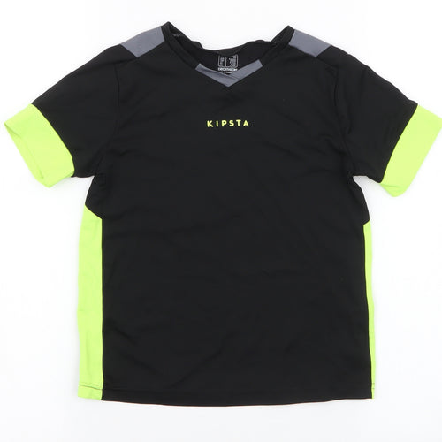 DECATHLON Boys Black  Polyester Basic T-Shirt Size 6-7 Years Round Neck Pullover - Kipsta