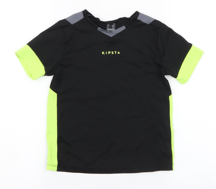 DECATHLON Boys Black  Polyester Basic T-Shirt Size 6-7 Years Round Neck Pullover - Kipsta
