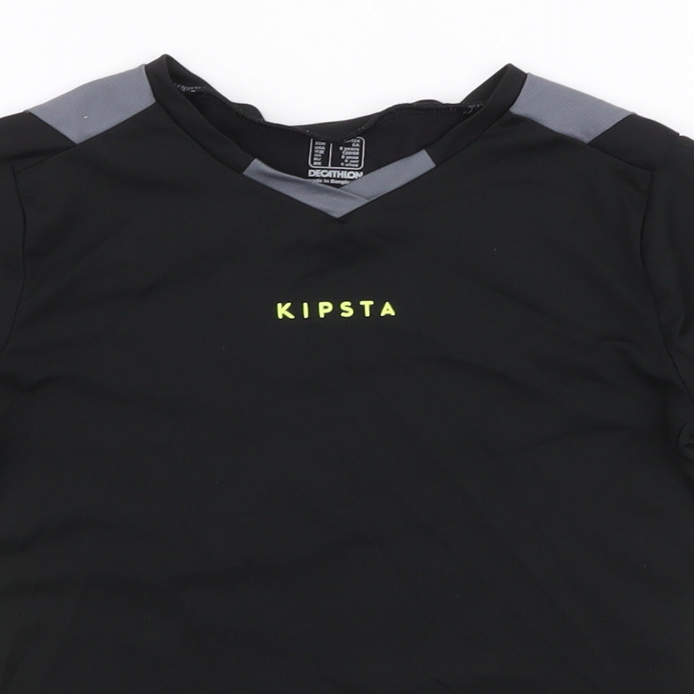 DECATHLON Boys Black  Polyester Basic T-Shirt Size 6-7 Years Round Neck Pullover - Kipsta