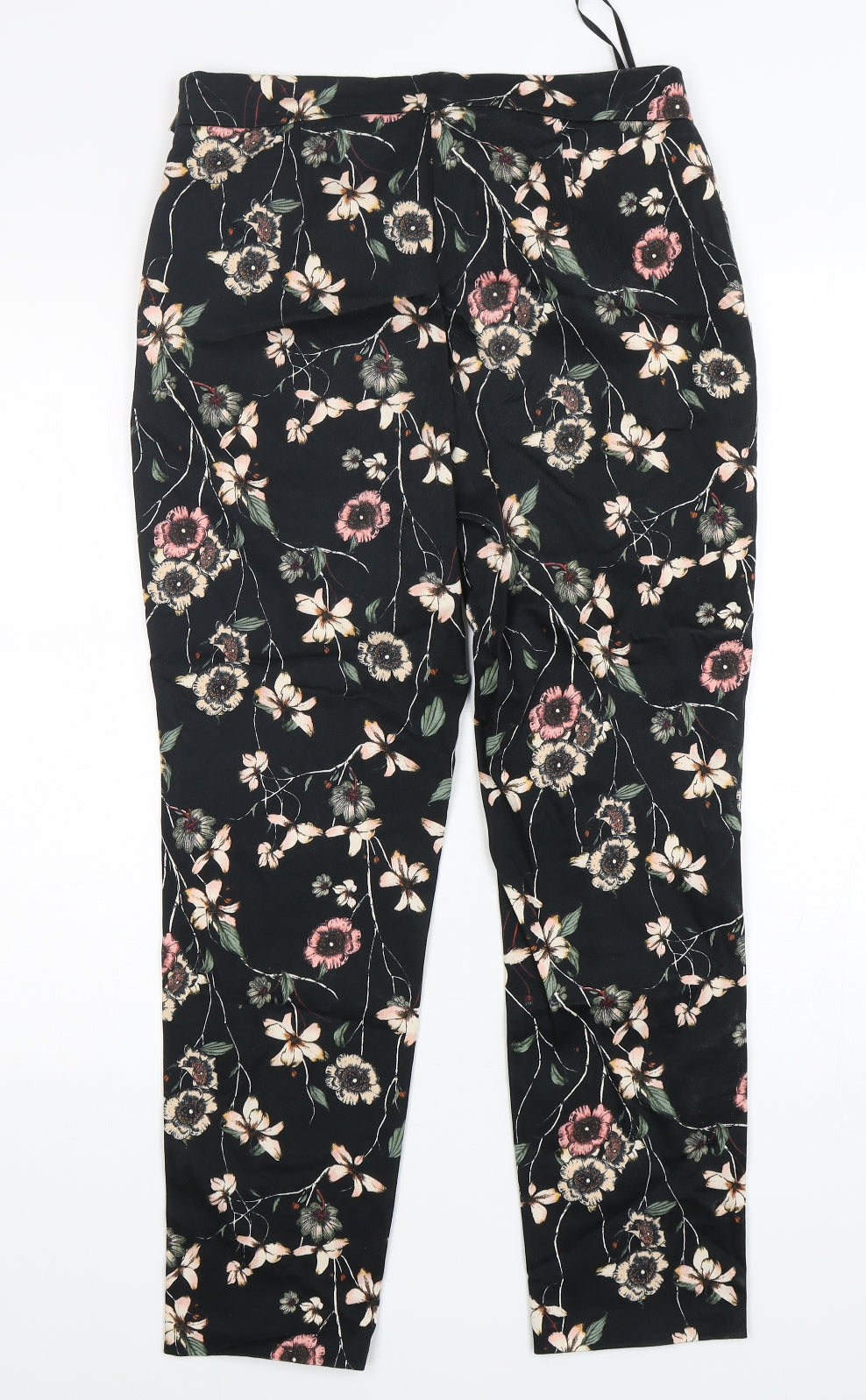 F&F Womens Multicoloured Floral Cotton Trousers  Size 10 L28 in Regular Zip