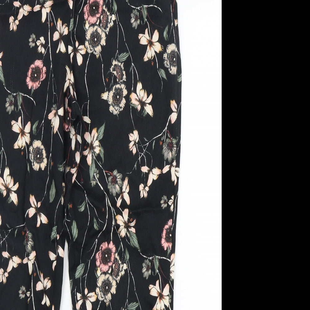 F&F Womens Multicoloured Floral Cotton Trousers  Size 10 L28 in Regular Zip