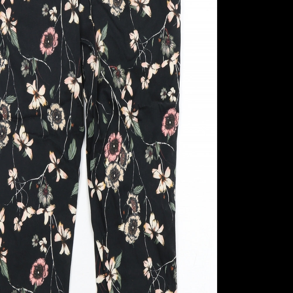 F&F Womens Multicoloured Floral Cotton Trousers  Size 10 L28 in Regular Zip