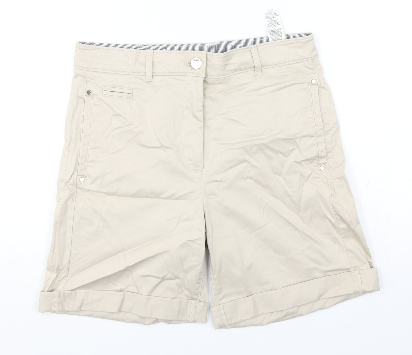 Per Una  Womens Beige  Cotton Chino Shorts Size 10 L8 in Regular Button