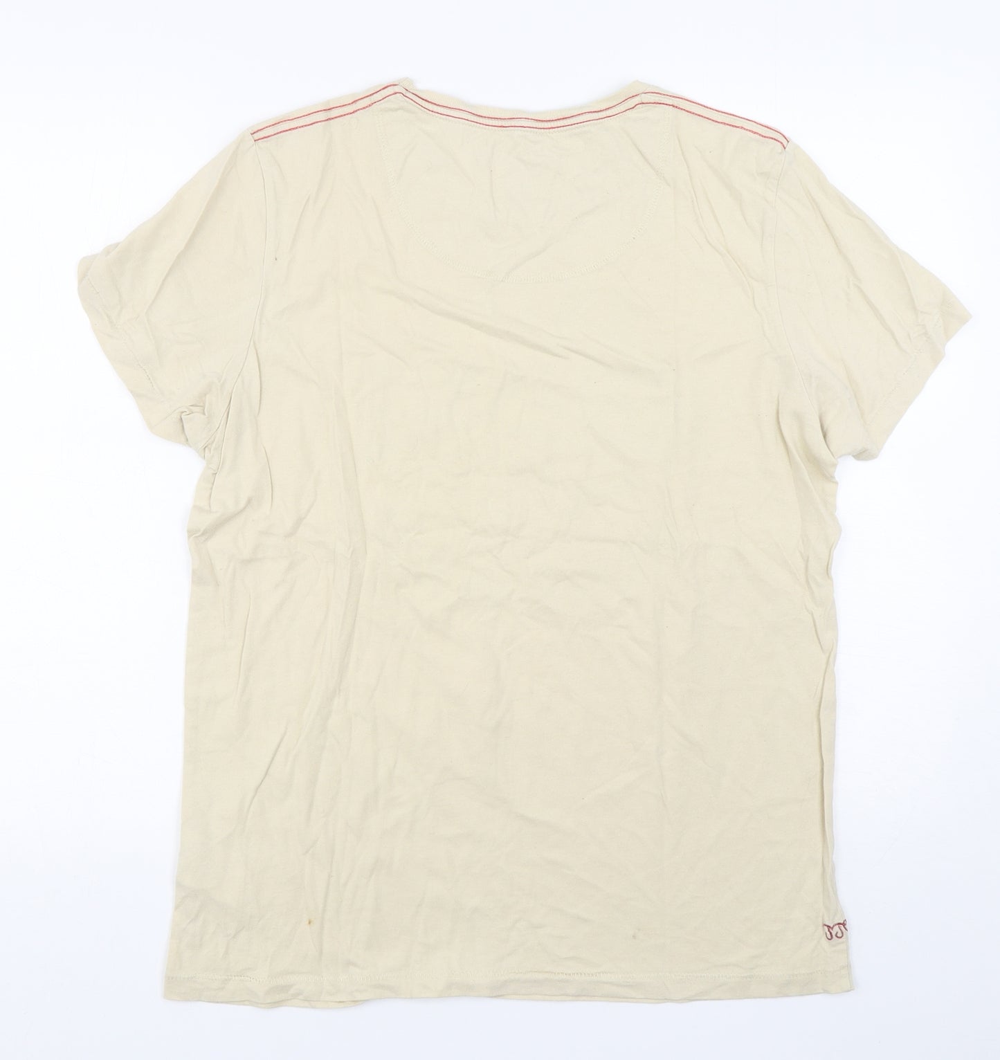 Jack & Jones  Mens Beige  Cotton  T-Shirt Size L Round Neck