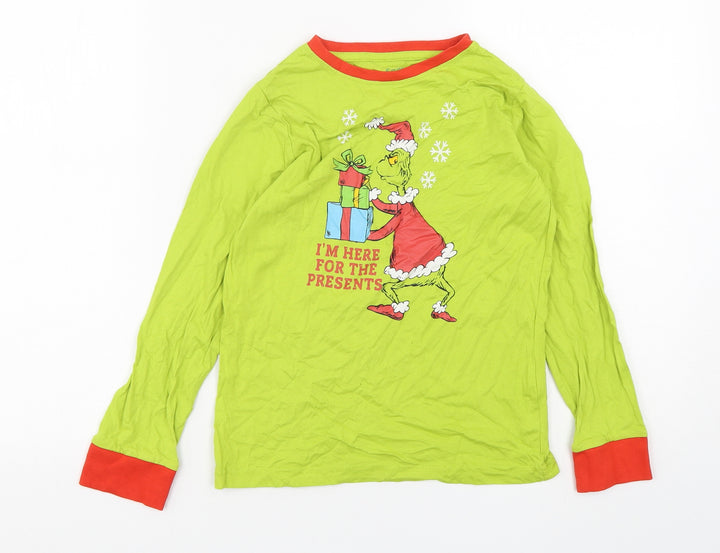 Dr Seuss Boys Green Solid Cotton Pyjama Top Size 8-9 Years Pullover - The Grinch