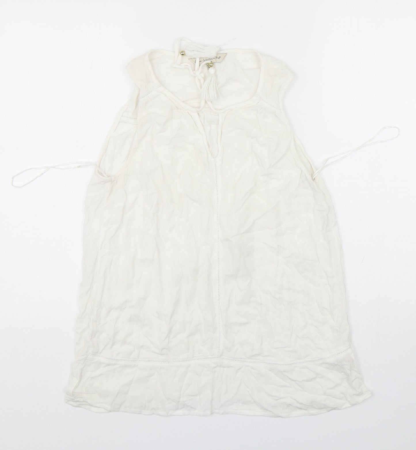 F&F Womens White  Viscose Basic Blouse Size 8 Round Neck