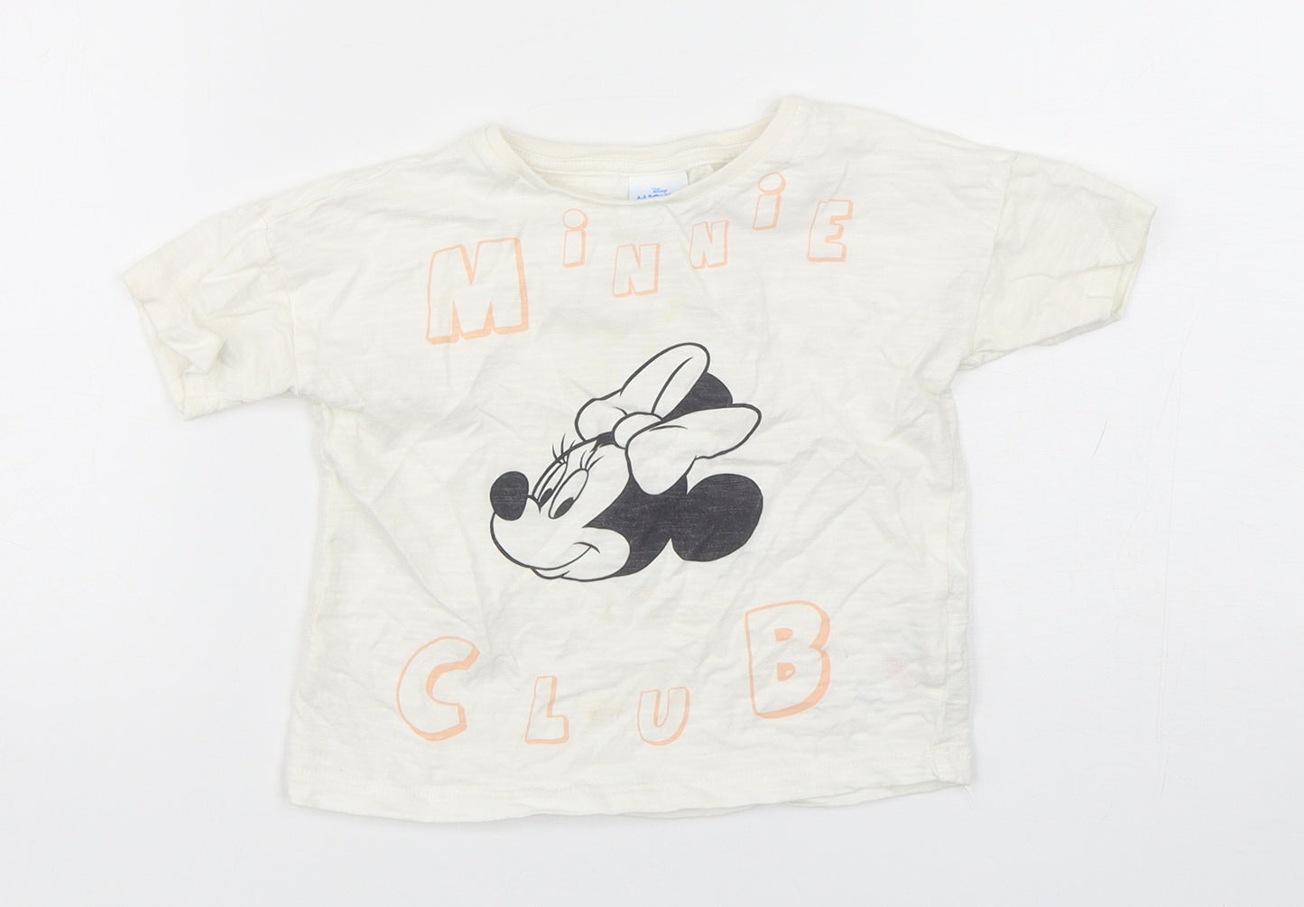 Disney Boys White  Cotton Basic T-Shirt Size 18-24 Months Round Neck Pullover - Disney and friends