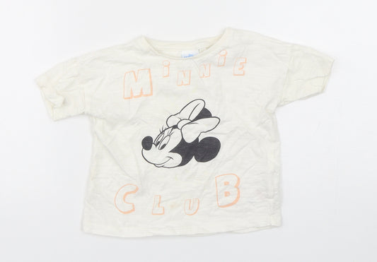 Front view of Disney boys’ white cotton basic t-shirt, size 18-24, months round neck pullover - disney and friends