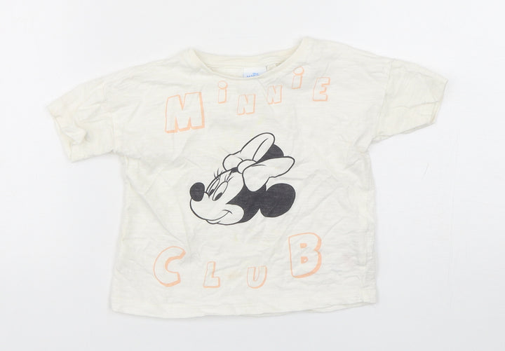 Disney Boys White  Cotton Basic T-Shirt Size 18-24 Months Round Neck Pullover - Disney and friends