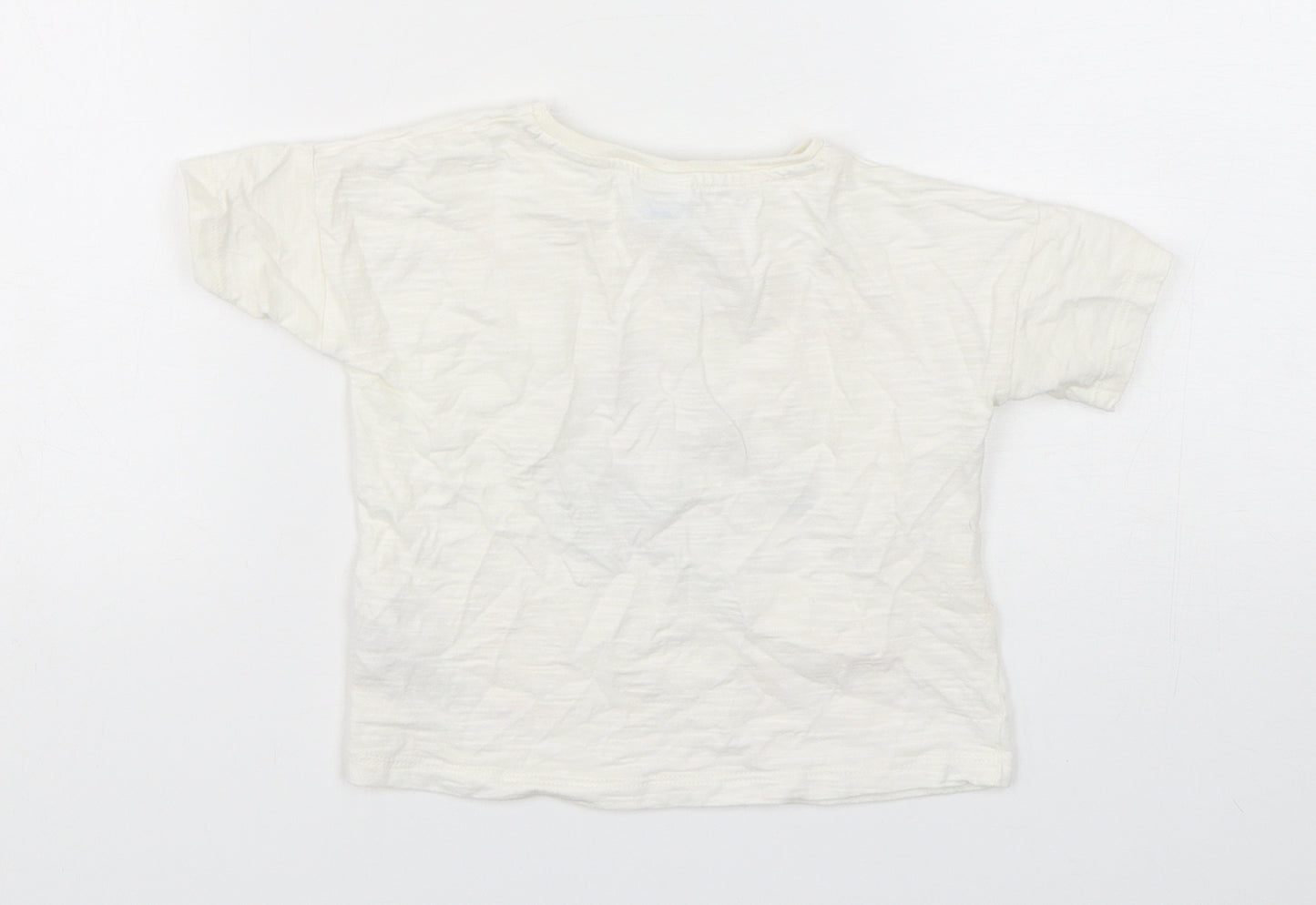 Disney Boys White  Cotton Basic T-Shirt Size 18-24 Months Round Neck Pullover - Disney and friends