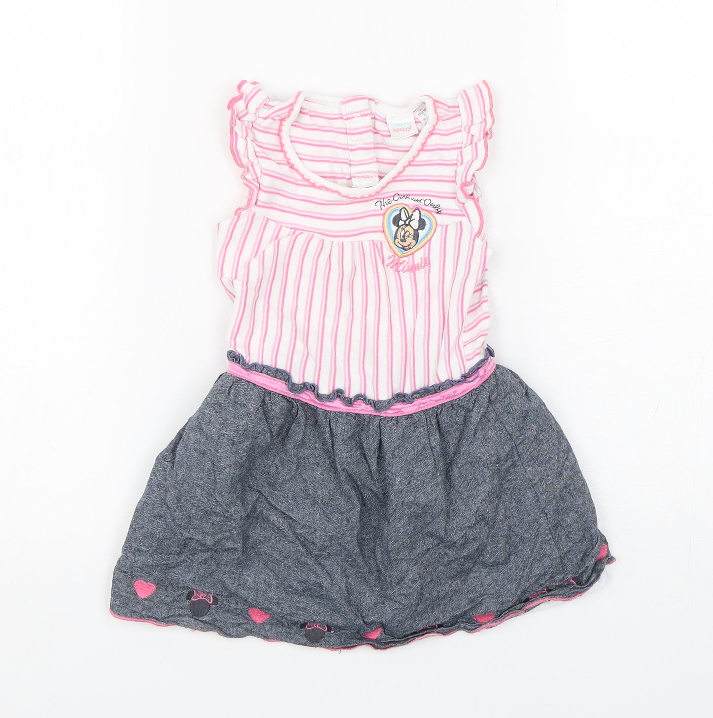 Disney Baby Girls Multicoloured Striped Cotton Fit & Flare  Size 18-24 Months  Round Neck