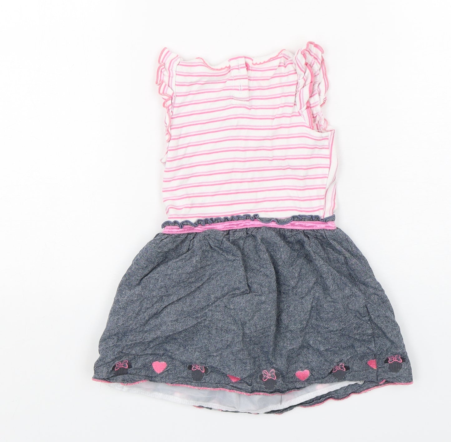 Disney Baby Girls Multicoloured Striped Cotton Fit & Flare  Size 18-24 Months  Round Neck