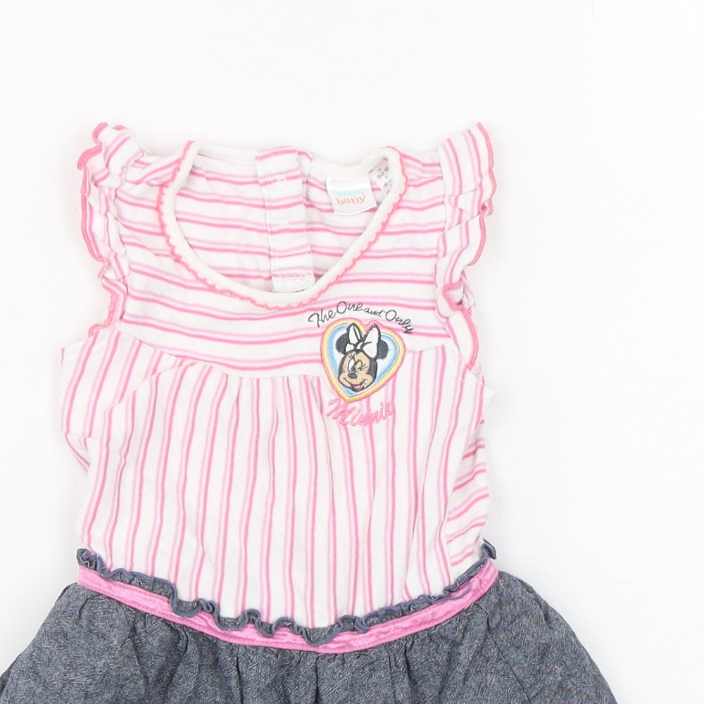 Disney Baby Girls Multicoloured Striped Cotton Fit & Flare  Size 18-24 Months  Round Neck