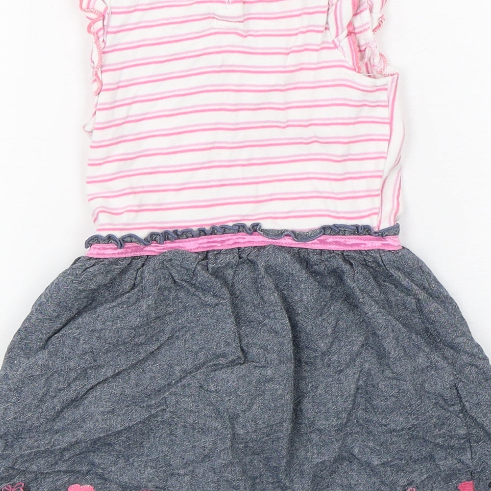 Disney Baby Girls Multicoloured Striped Cotton Fit & Flare  Size 18-24 Months  Round Neck