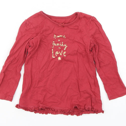 George Girls Red  Cotton Basic T-Shirt Size 18-24 Months Round Neck Pullover