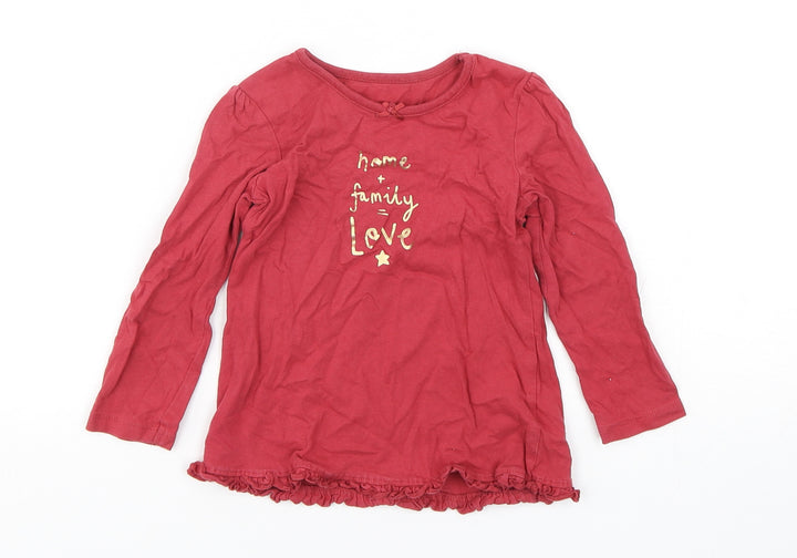 George Girls Red Cotton Basic T-Shirt Size 18-24 Months Round Neck Pullover
