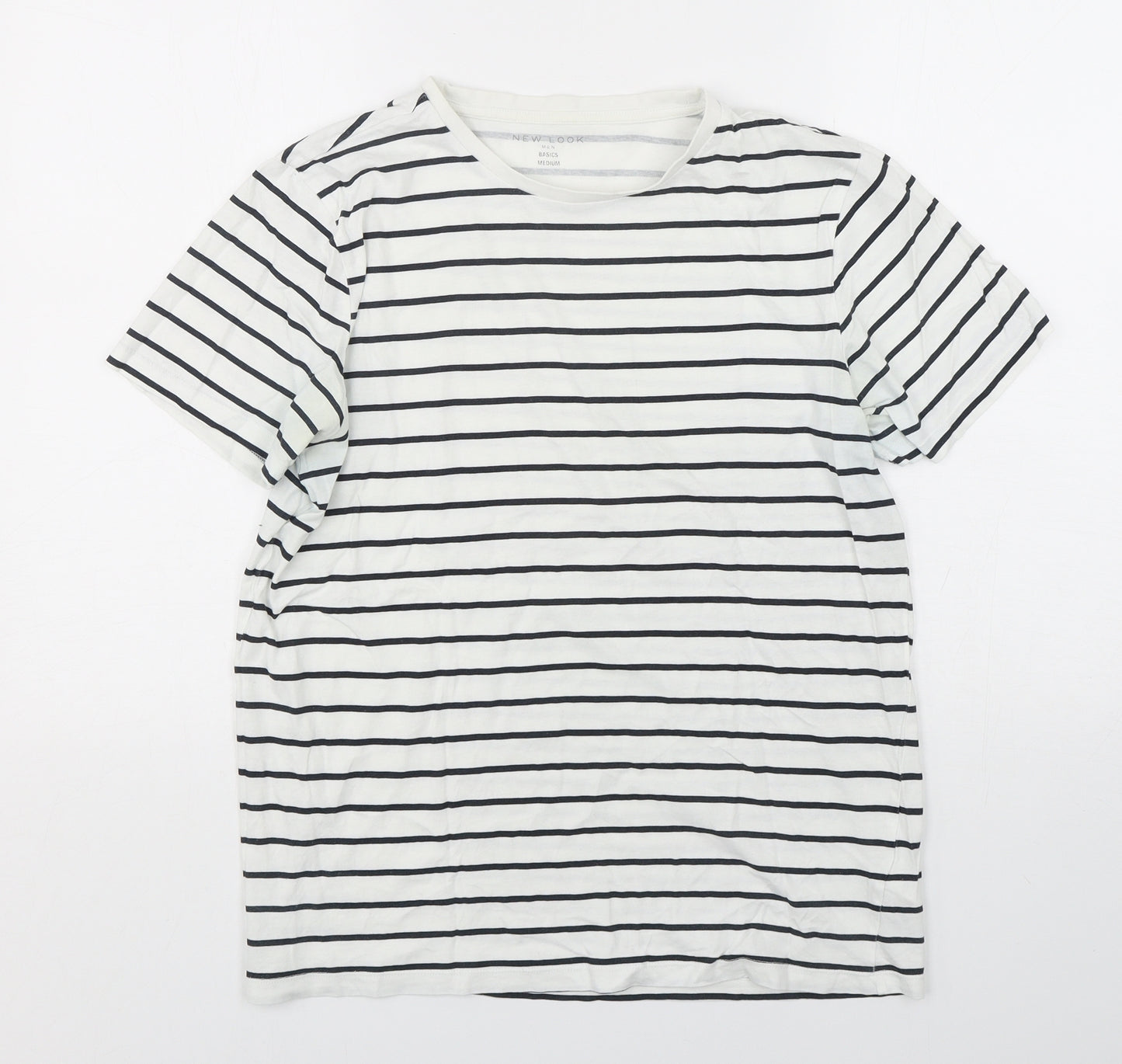 New Look Mens Multicoloured Striped Cotton  T-Shirt Size M Round Neck