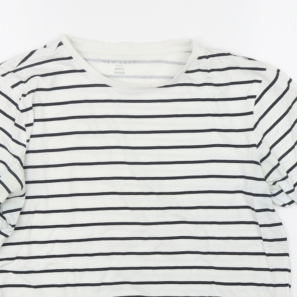 New Look Mens Multicoloured Striped Cotton  T-Shirt Size M Round Neck