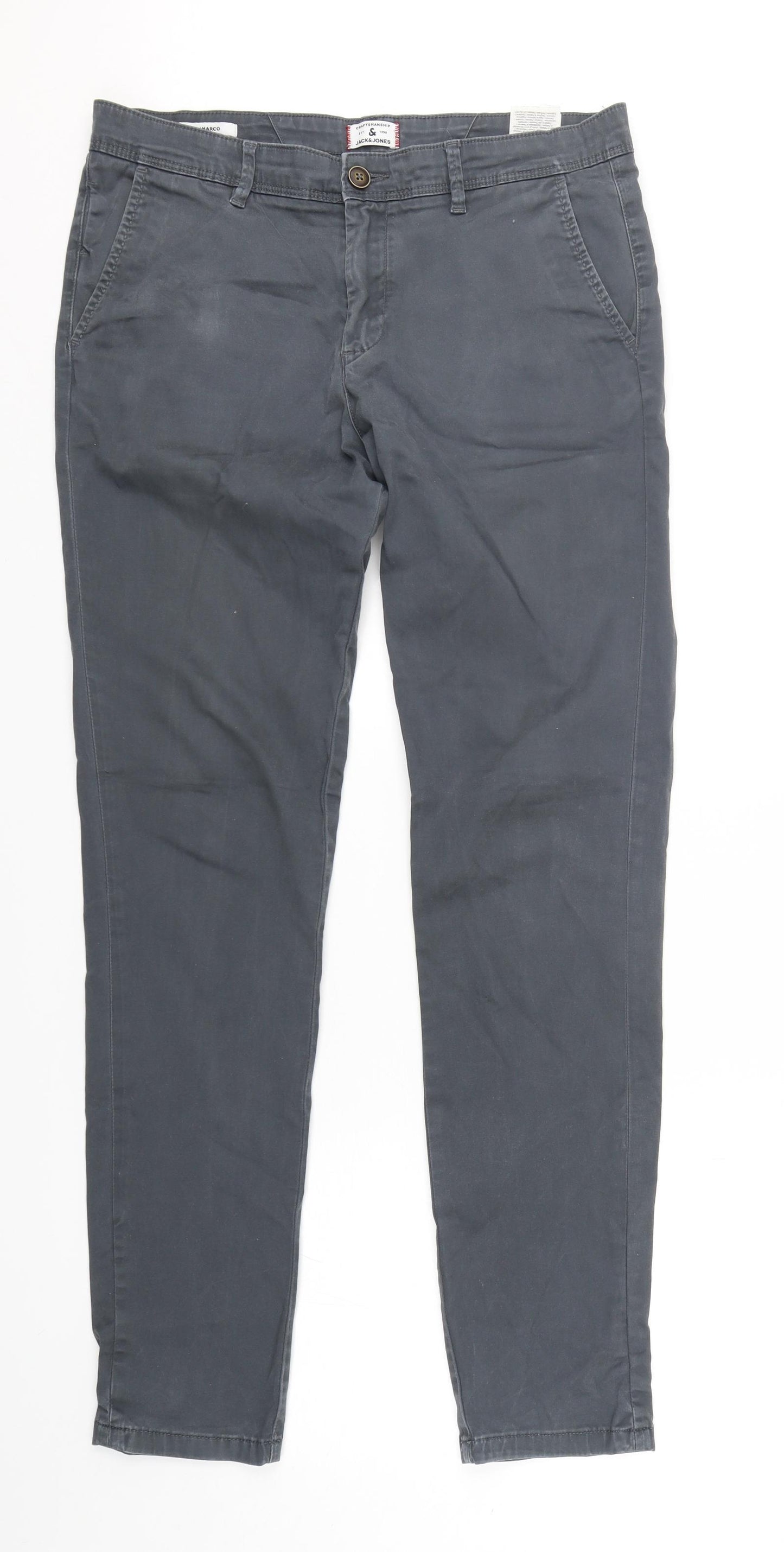 Jack & Jones  Mens Grey  Cotton Chino Trousers Size 34 L34 in Slim
