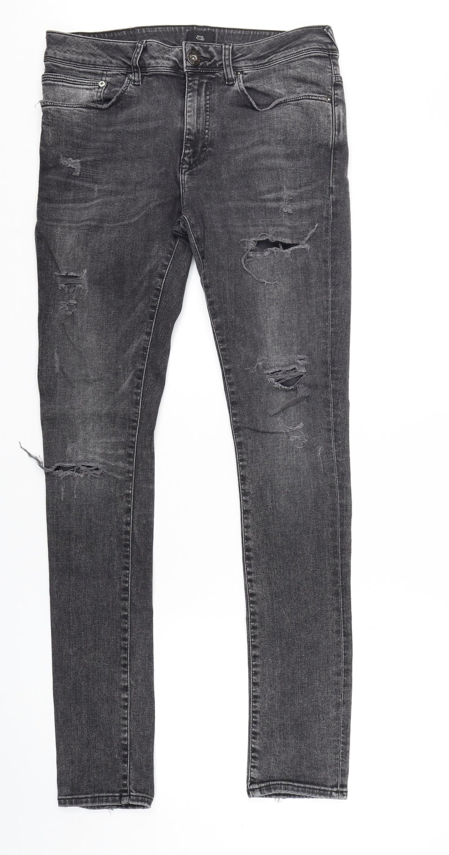 River Island  Mens Grey  Cotton Skinny Jeans Size 32 L34 in Regular