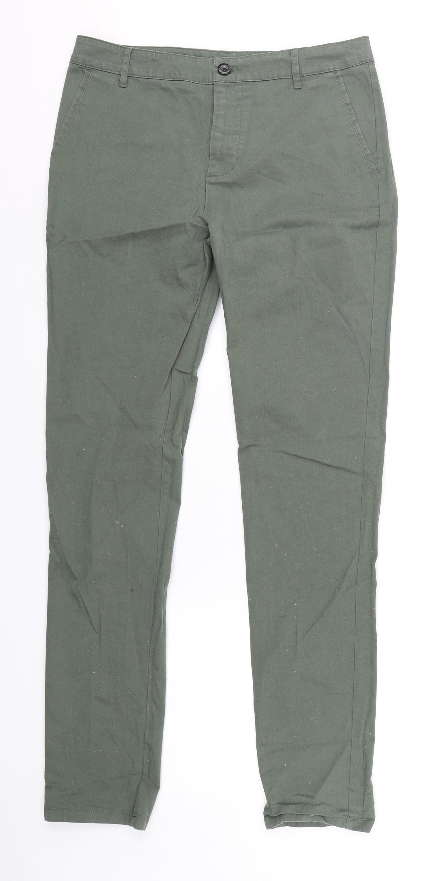 ASOS Mens Green  Cotton Chino Trousers Size 32 L34 in Regular