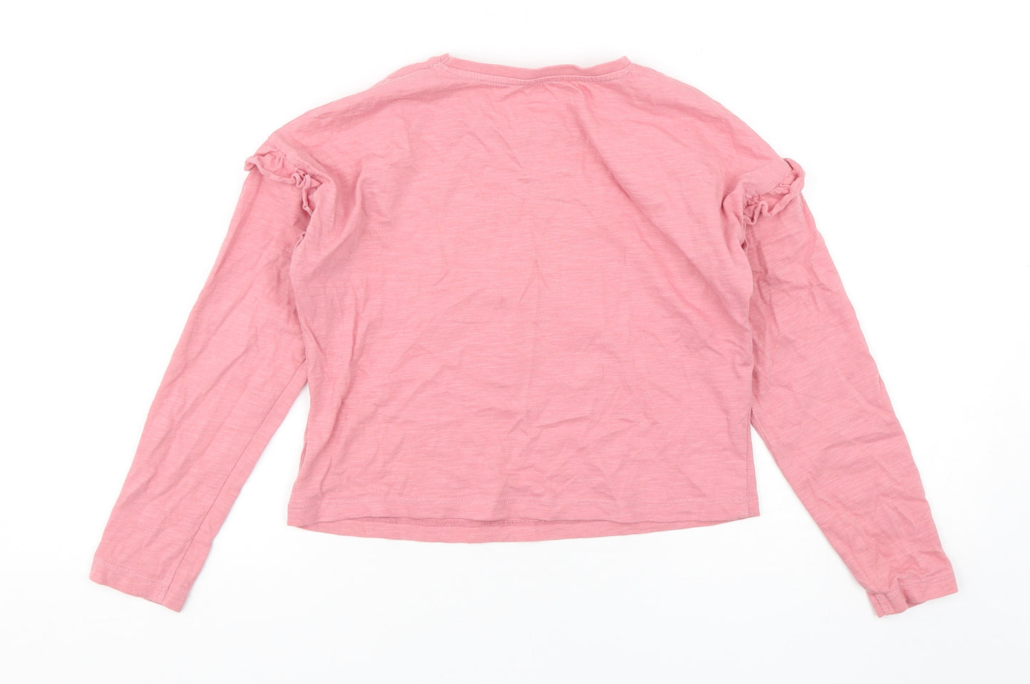F&F Girls Pink Floral Cotton Basic T-Shirt Size 8-9 Years Round Neck Pullover