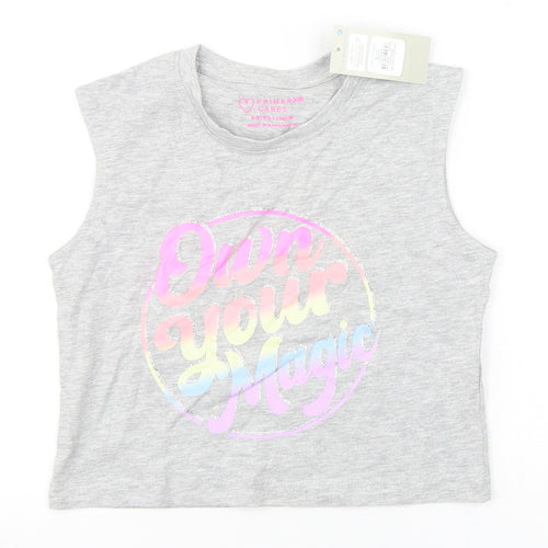 Primark Girls Grey  Cotton Basic Tank Size 8-9 Years Round Neck Pullover