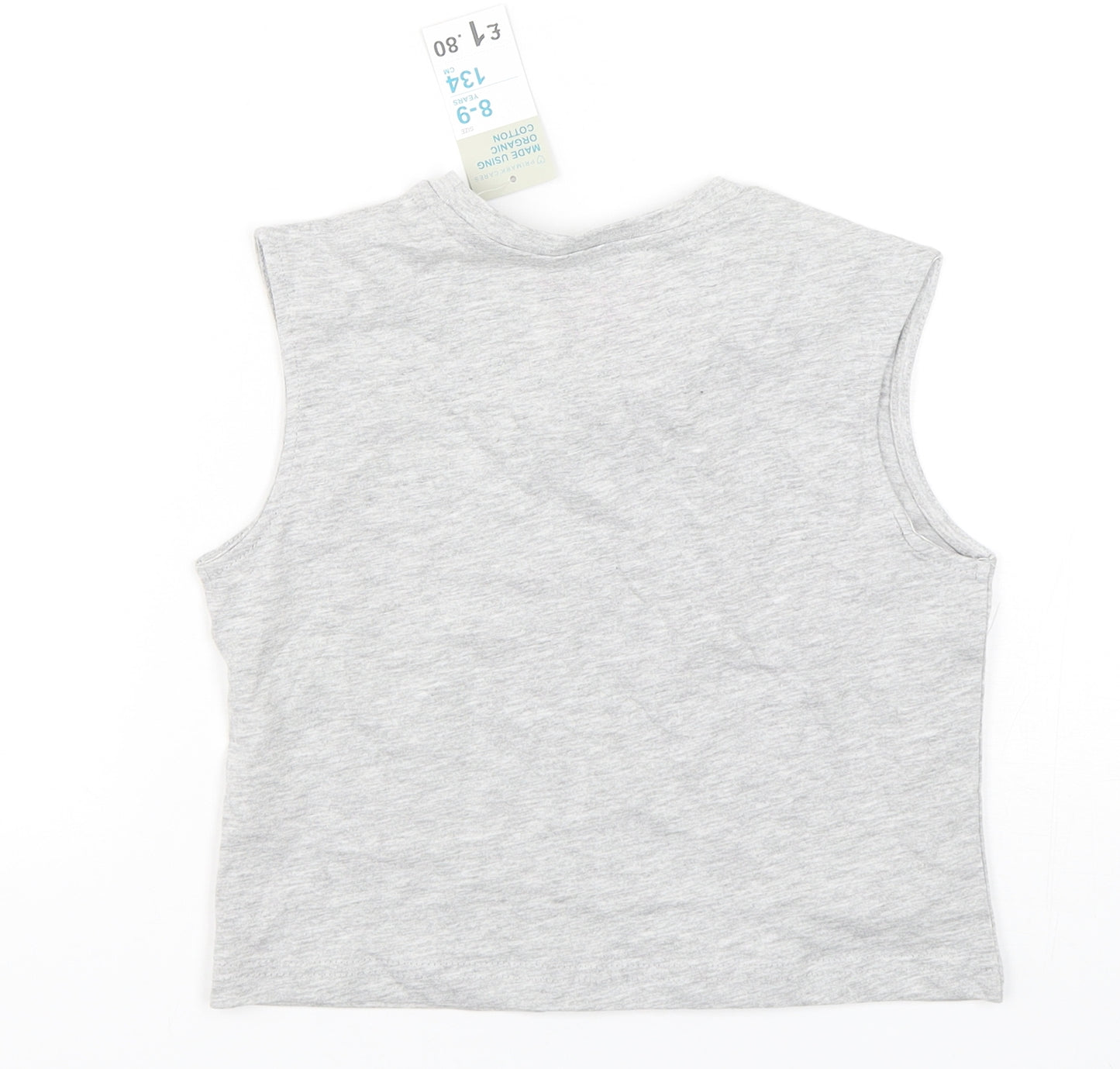 Primark Girls Grey  Cotton Basic Tank Size 8-9 Years Round Neck Pullover