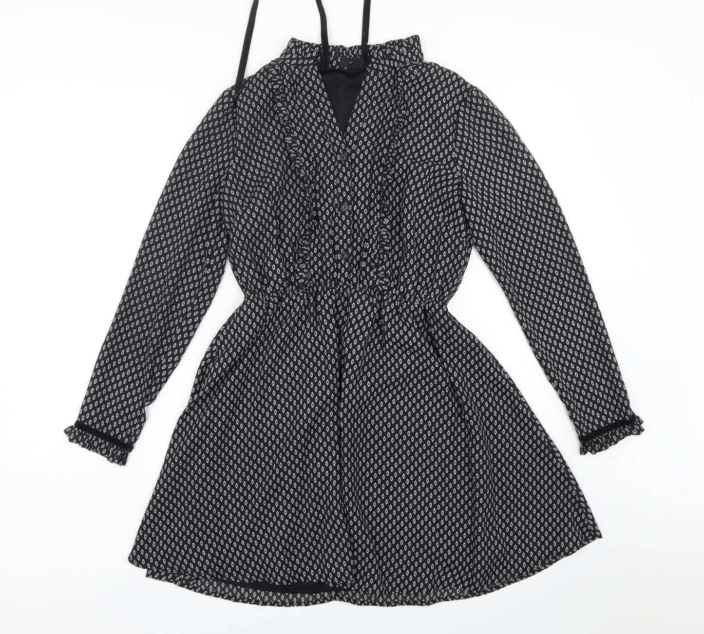 Atmosphere Womens Black Geometric Polyester Fit & Flare  Size 8  V-Neck