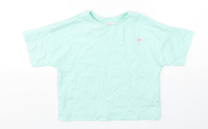 F&F Girls Green Cotton Basic T-Shirt Size 7-8 Years Round Neck Pullover