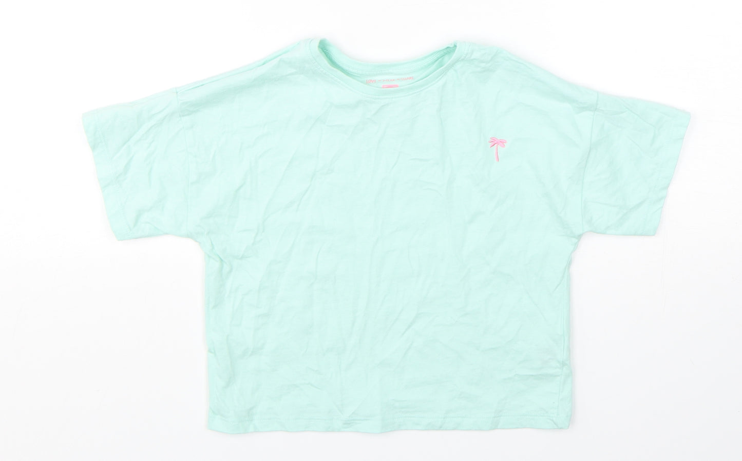 F&F Girls Green  Cotton Basic T-Shirt Size 7-8 Years Round Neck Pullover