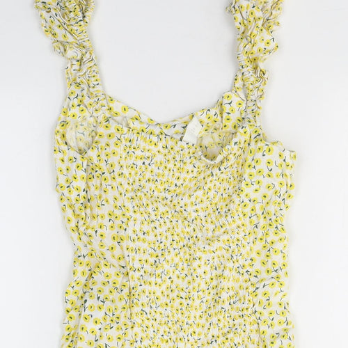 H&M Womens Yellow Floral Viscose Camisole Tank Size 8 Square Neck