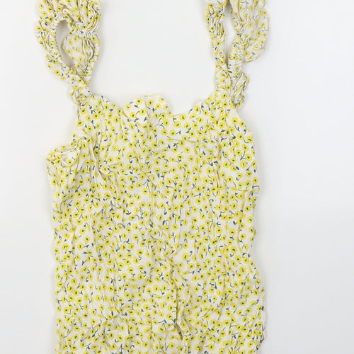 H&M Womens Yellow Floral Viscose Camisole Tank Size 8 Square Neck