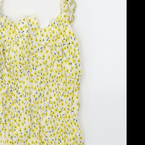 H&M Womens Yellow Floral Viscose Camisole Tank Size 8 Square Neck