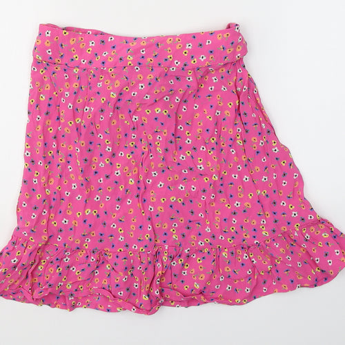 River Island Womens Pink Floral Viscose Mini Skirt Size 8   Button