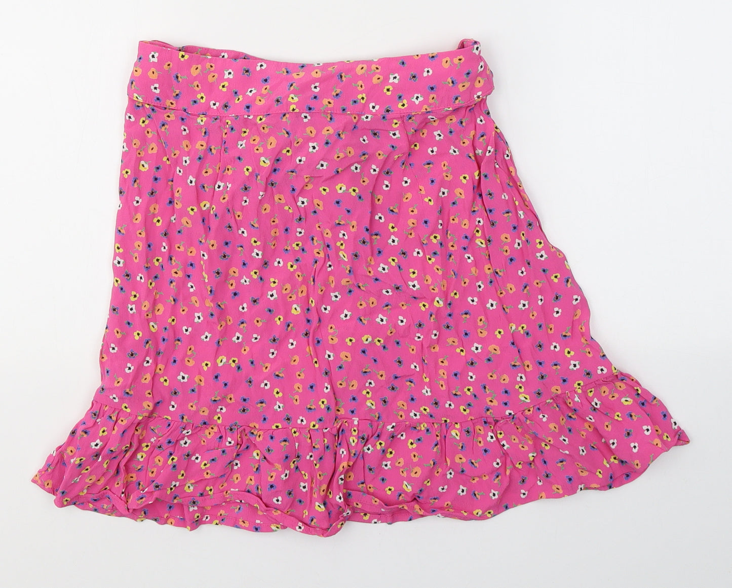 River Island Womens Pink Floral Viscose Mini Skirt Size 8   Button