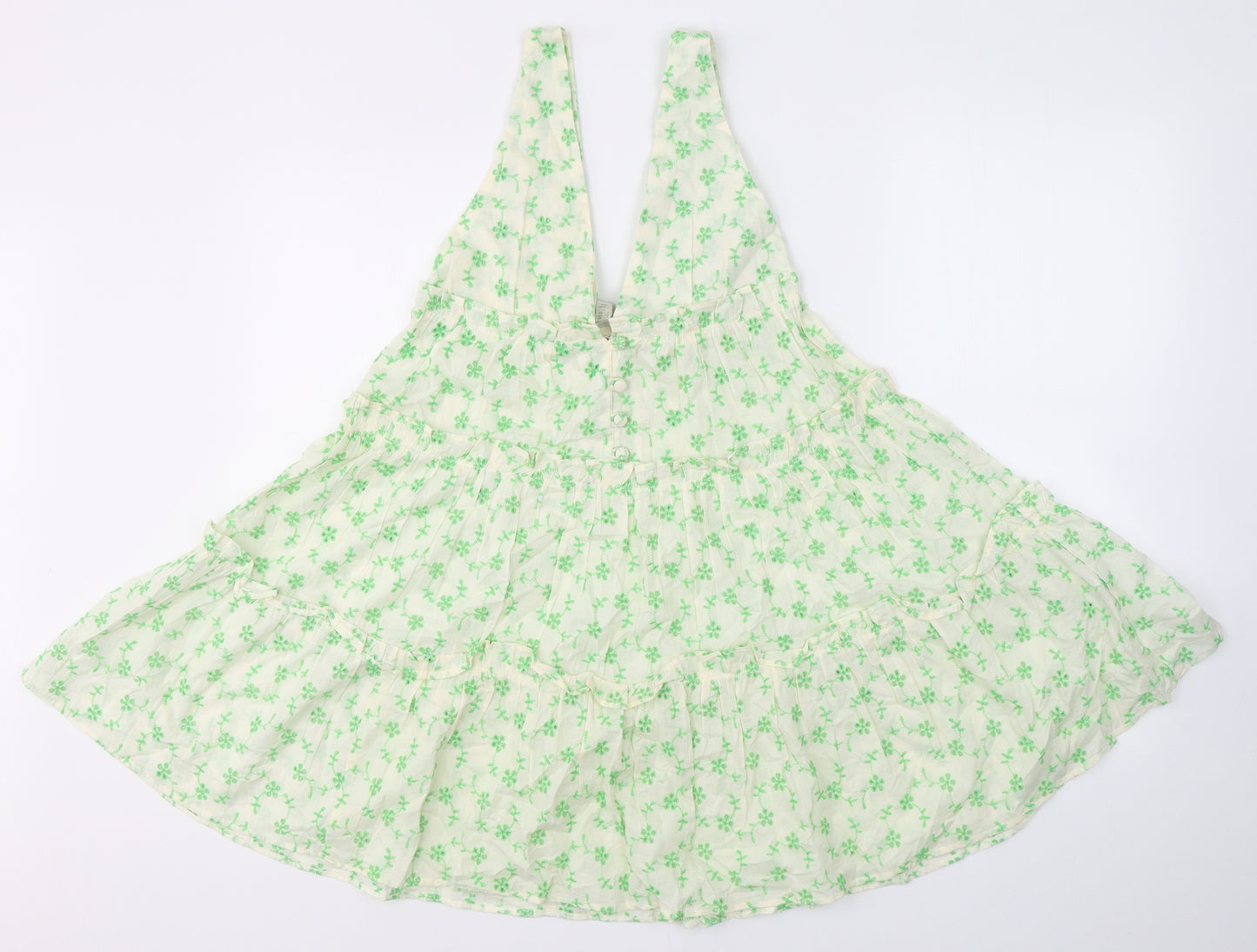 ASOS Womens Ivory Floral Cotton Fit & Flare  Size 4  V-Neck Button