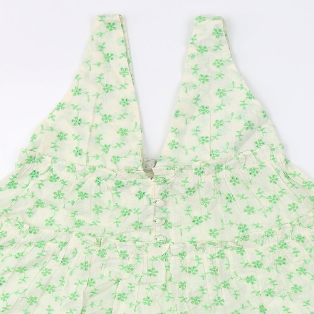 ASOS Womens Ivory Floral Cotton Fit & Flare  Size 4  V-Neck Button